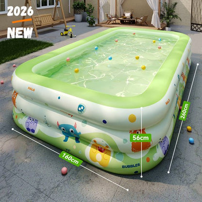 Premium Opblaasbaar Kinderzwembad - 260 x 165 x 56 cm - 3-Laags Verdikt Familiezwembad - Veilig PVC Opblaasbare zwembad met Afvoergat - Family Opblaaszwembad voor het hele gezin - Zomer Waterplezier - Family Pool inclusief Reparatiesetje