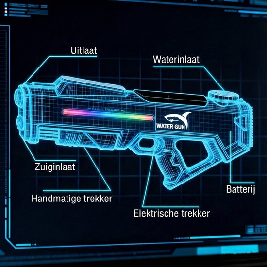 Elektrisch Waterpistool 46cm XL - 7m Bereik - 350ml - Water Pistool met Licht - Automatisch Watergeweer - Super Soaker - Waterspeelgoed - Elektrisch speelgoed - Buitenspeelgoed voor Kinderen & Volwassenen - Inclusief batterij - USB Oplaadbaar - Blauw