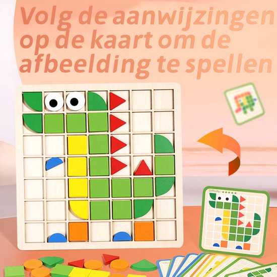 Houten Puzzel 120 stukjes voor Kinderen, Montessori Speelgoed met 20 Designkaarten, Educatief Spel voor 3 4 5 6 7 Jaar, Cadeau voor Jongens en Meisjes