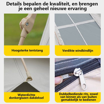 Automatische Pop-up Tent - Vierhoekige Kampeertent voor 2-3 Personen - Waterdicht met Vaste Zonnekap - Inclusief Draagtas - Ideaal voor Gezinscamping en Festivals - Met Verzilverde UV-Block Coating - Snelle 3-Seconden Opzet - Wit