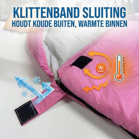 Lichtgewicht Slaapzak 1kg voor Kinderen - Compacte Envelop Slaapzak met Capuchon - 170x70 cm - Waterafstotend 380T Nylon - 4 Seizoenen - Machine Wasbaar - Ideaal voor Kamperen, Logeren & Wandelen - 2×Wegs Rits Inclusief Compressiezak - Roze