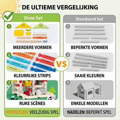 Houten Bouwstenen Set met Pen-en-Gatverbinding - Brandweerkazerne - 3D Puzzel & Constructie Speelgoed - Hout blokjes Peuter Cadeau - Rollenspellen - Bouwblokken - Educatief Montessori Speelgoed voor Kinderen - Vanaf 3 Jaar - Rood