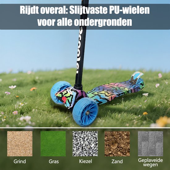Kinderstep - LED-wielen met flitsende verlichting - max 50kg - leeftijd 3+ - hoogte verstelbaar 61-83 cm (3 standen) Blauw