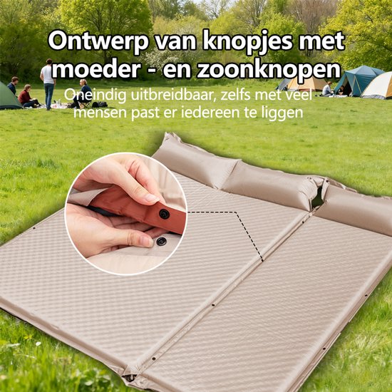 Zelfopblazende Slaapmat - 192x66 cm Extra Breed - 5 cm Dikte - Incl. Stofvrije Hoes - Comfortabe - Opvouwbaar Kamperen - Logeermatras - 1-Persoons - Kaki