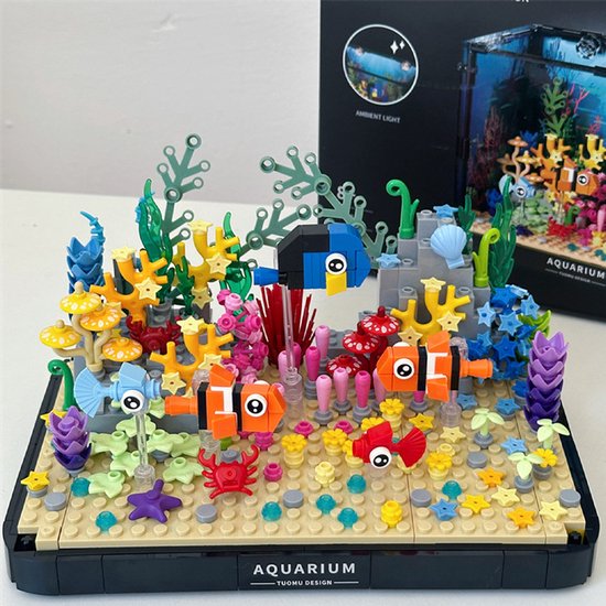 Aquarium Bouwstenenset Met Licht 570 pcs - Eco Aquarium Model Speelgoed - Bouwstenen Speelgoed - Aquarium bouwset - Geschikt voor decoratie en educatie 8+ - Educatief Speelgoed - Creatief Knutselpakket - Verjaardag Cadeau voor Jongens & Meisjes