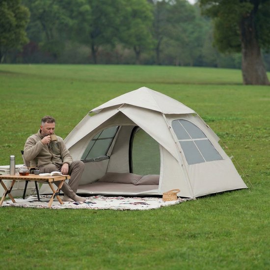 Automatische Pop-up Tent - Vierhoekige Kampeertent voor 2-3 Personen - Waterdicht met Vaste Zonnekap - Inclusief Draagtas - Ideaal voor Gezinscamping en Festivals - Met Verzilverde UV-Block Coating - Snelle 3-Seconden Opzet - Wit