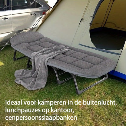 Veldbed - Campingbed - Logeerbed met kussen - Opvouwbaar Kampeerbed - 190x66x30 cm - Strandbed - Versterkt 8-Poots - Met bekerhouder - Met 3x Lendensteun - Stevig Kussen - Inklapbaar - Antraciet/Grijs - Ideaal voor Tuin, Kamperen & Reis