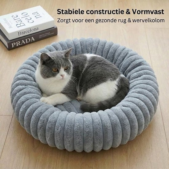 Donut Hondenmand & kattenmand 60 cm - Ronde huisdier nesten - Fluffy Hondenkussen - wasbaar - Anti-slip Mat Onderkant - Geschikt voor Pups & Kittens - Hondenmand rond - Dog Anti Stress Bed - Zacht Kattenbed - Comfortabel Nestje - grijs