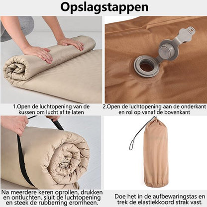 Zelfopblazende Slaapmat - 192x66 cm Extra Breed - 5 cm Dikte - Incl. Stofvrije Hoes - Comfortabe - Opvouwbaar Kamperen - Logeermatras - 1-Persoons - Kaki