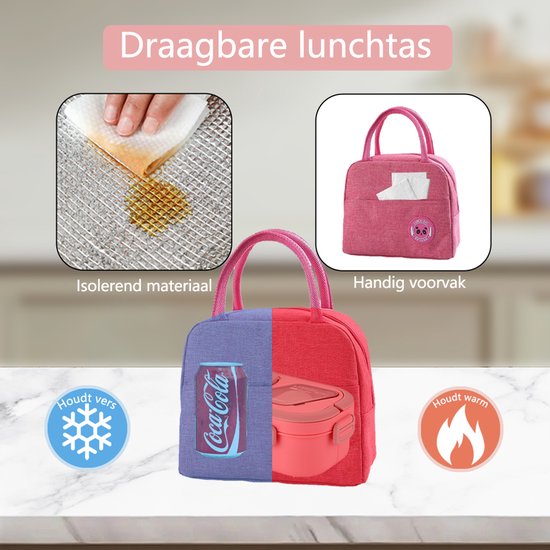 Lunchbox Set 1200+600ml voor Vaatwasser & Magnetronbestendig - Yoghurt en Muesli beker to go - broodtrommel met sausbox ‌en bestek‌ - Lunchpot met Isolerende Draagtas -Bento box voor volwassenen en kinderen‌ - Voor Werk, School, Picnic - Roze