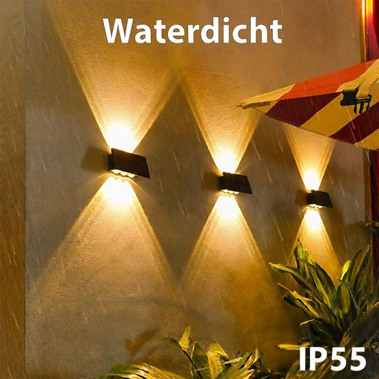 Solar Wall Lamp Up & Down - Warm White Light with 2 Light Modes - 6 LED - IP55 Waterproof Outdoor Solar Lamp - 3000K - Garden Lighting - Garden Mood Lamp - Atmospheric Facade Lighting for Garden, Fence & Terrace - 2400mAh Battery - Black 