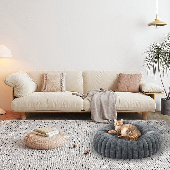 Donut Hondenmand & kattenmand 60 cm - Ronde huisdier nesten - Fluffy Hondenkussen - wasbaar - Anti-slip Mat Onderkant - Geschikt voor Pups & Kittens - Hondenmand rond - Dog Anti Stress Bed - Zacht Kattenbed - Comfortabel Nestje - grijs