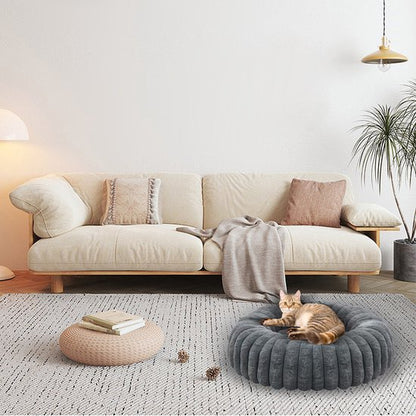 Donut Hondenmand & kattenmand 60 cm - Ronde huisdier nesten - Fluffy Hondenkussen - wasbaar - Anti-slip Mat Onderkant - Geschikt voor Pups & Kittens - Hondenmand rond - Dog Anti Stress Bed - Zacht Kattenbed - Comfortabel Nestje - grijs