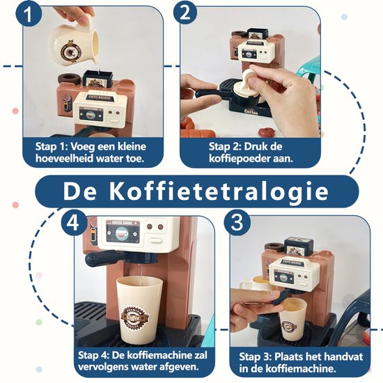 Speelset voor kinderen, 41pcs +, Koffiezetapparaat, Leren en Serveren Koffiemachine, Winkeltje Speelgeld met Licht & Geluid - Educatief Rollenspel - Interactief speelgoed - Keuken & Restaurant Verjaardag Cadeau voor Jongens & Meisjes 3 Jaar