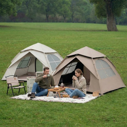 Automatische Pop-up Tent - Vierhoekige Kampeertent voor 2-3 Personen - Waterdicht met Vaste Zonnekap - Inclusief Draagtas - Ideaal voor Gezinscamping en Festivals - Met Zwarte UV-Block Coating - Snelle 3-Seconden Opzet - Kaki
