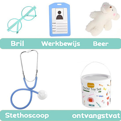 Dokterset Speelgoed 21 deligs - Inclusief stethoscoop spuit thermometer verband – Realistisch Rollenspel - Houten speelgoedset - Dokterssetje - Peuter