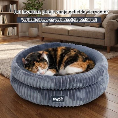 Donut Hondenmand & Kattenmand 65 cm - Fluffy Pluche Huisdierbed met Uitneembaar Kussen - Anti Stress & Kalmerend - Met Anti-slip Bodem - Zacht en Wasbaar in Machine - Ondersteuning voor Nek en Rug - voor Kleine tot Middelgrote Honden & Katten - grijs