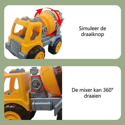 Betonmixer Graafmachine Speelgoed - Bouwvoertuig Speelgoed - Met Draaiende Trommel - Rollenspel Speelgoed voor 3 4 5 Jaar - Zandbak en Buitenspeelgoed