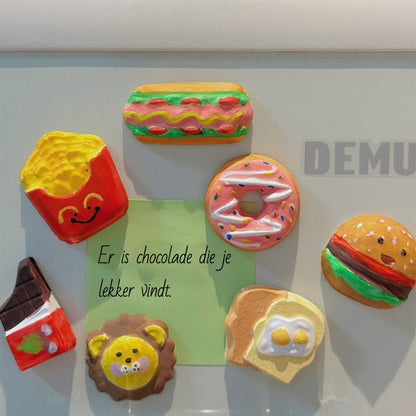 Craft Kit Magnet Making & Plaster Casting - DIY Creative Toy Set - Food Theme with Hamburgers, Donuts & Fries - Includes Paint & Shapes - Crafts for Kids - Fridge Magnets - Playset - Birthday Gift for Boys & Girls 