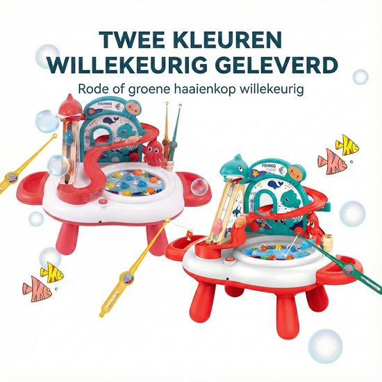 Interactive 3-in-1 Play Table & Fishing Game - Electric Toy with Slide, Music & 2 Fishing Rods - Magnetic Fishing Game for Indoors - Fishing Set Toy - Playset with Fishing Game - Gift for Kids 3 Years, Red 