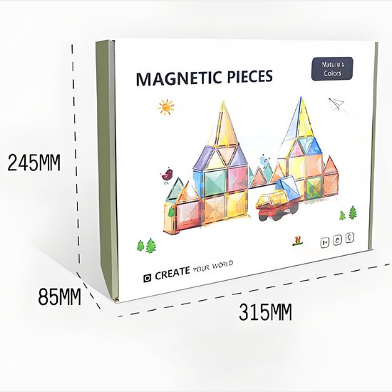 Magnetic Tiles 100 Pieces - Large Size Magnetic Toy Building Blocks with Car & Ferris Wheel - Educational Construction Toy - Magnetic Toys - Montessori 3D Puzzle - Creative Birthday Gift for Boys & Girls 3 Years Kids 