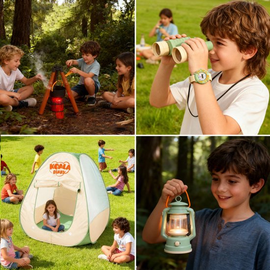 Kinder Speelgoed - Camping - Tent - Kampeerset - Kampeer vakantie - Outdoor Explorer Natuur - Interactief Rollenspel voor Binnen & Buiten - Fantasie- Kamperen - Complete Survival Kit met Kampvuur, Lantaarn & Verrekijker - Cadeau voor Kinderen 3 Jaar