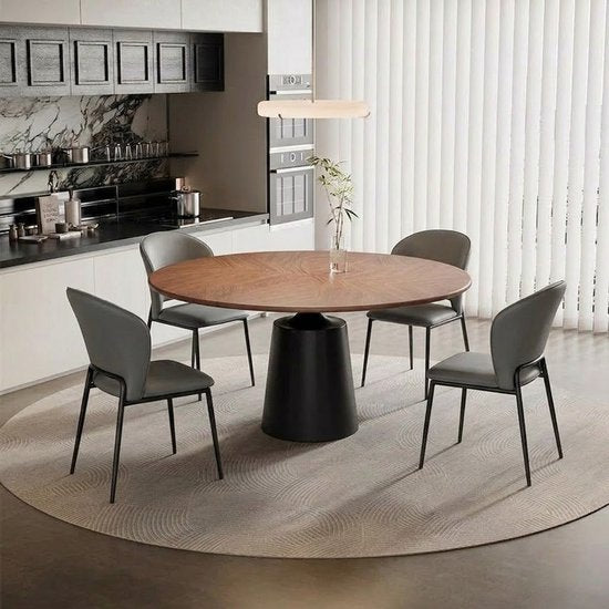 Ronde Eettafel 150 cm - Ronde eettafel 6-8 personen - Massief Hout & Carbonstaal - Retro Design - Industrieel en Modern Interieur - Robuust Zwart Onderstel - Duurzaam & Praktisch - Grote Eetkamertafel Hout - Ronde Keukentafel