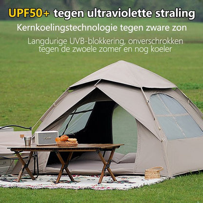 Automatische Pop-up Tent - Vierhoekige Kampeertent voor 2-3 Personen - Waterdicht met Vaste Zonnekap - Inclusief Draagtas - Ideaal voor Gezinscamping en Festivals - Met Verzilverde UV-Block Coating - Snelle 3-Seconden Opzet - Wit