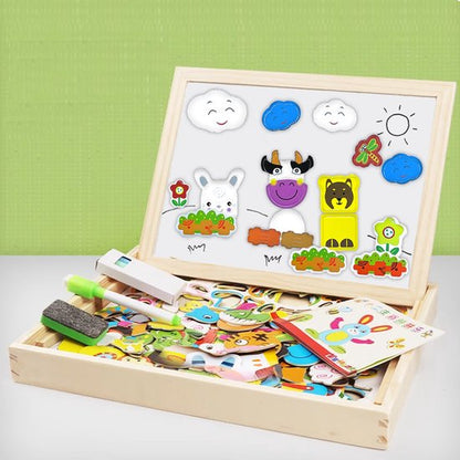 2 in 1 dubbelzijdig magnetisch speelbord Houten Speelbox voor kinderen- Educatief speelgoed boerderij