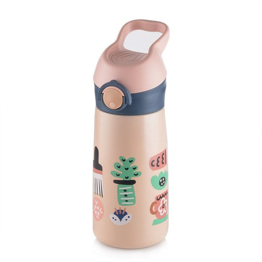 Pop-up drinkfles voor kinderen 450 ml - BPA-vrij - Dubbelwandig RVS (binnenkant 316 / buitenkant 304) - Lekvrij - 24 uur warm & koud - School & sport - Roze