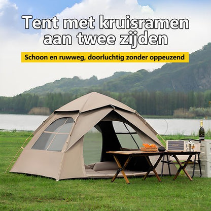 Automatische Pop-up Tent - Vierhoekige Kampeertent voor 2-3 Personen - Waterdicht met Vaste Zonnekap - Inclusief Draagtas - Ideaal voor Gezinscamping en Festivals - Met Zwarte UV-Block Coating - Snelle 3-Seconden Opzet - Kaki