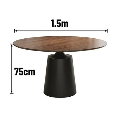 Ronde Eettafel 150 cm - Ronde eettafel 6-8 personen - Massief Hout & Carbonstaal - Retro Design - Industrieel en Modern Interieur - Robuust Zwart Onderstel - Duurzaam & Praktisch - Grote Eetkamertafel Hout - Ronde Keukentafel