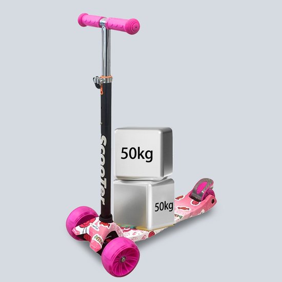 Kinderstep - LED-wielen met flitsende verlichting - Speelgoed voor Meisjes met Lichtgevende - Steps max 50kg - Buitenspeelgoed & Cadeau vanaf 3 Jaar + - hoogte verstelbaar 61-83 cm (3 standen) Roze