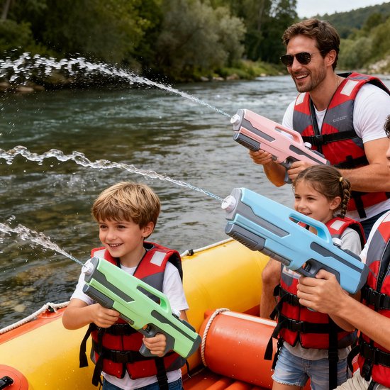 Waterpistool 54cm XL - 1200ml Grote Tank & 8m Schietbereik - Water Pistool- Watergeweer - Super Soaker - Duurzaam Waterspeelgoed voor Strand & Tuin - Buitenspeelgoed voor Kinderen & Volwassenen - 54×22×7cm - Roze, Grijs