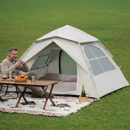 Automatische Pop-up Tent - Vierhoekige Kampeertent voor 2-3 Personen - Waterdicht met Vaste Zonnekap - Inclusief Draagtas - Ideaal voor Gezinscamping en Festivals - Met Verzilverde UV-Block Coating - Snelle 3-Seconden Opzet - Wit