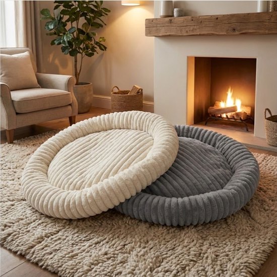 Donut Hondenmand 100 cm - Ronde huisdier nesten - Fluffy Hondenkussen - wasbaar - Anti-slip Mat Onderkant - voor grote honden - Anti Stress & Kalmerende Werking - Hondenmand rond - Comfortabele Slaapmand - Luxe Dierenbenodigdheden - Dog Bed - beige