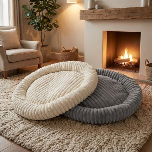 Donut Hondenmand 100 cm - Ronde huisdier nesten - Fluffy Hondenkussen - wasbaar - Anti-slip Mat Onderkant - voor grote honden - Anti Stress & Kalmerende Werking - Hondenmand rond - Comfortabele Slaapmand - Luxe Dierenbenodigdheden - Dog Bed - beige