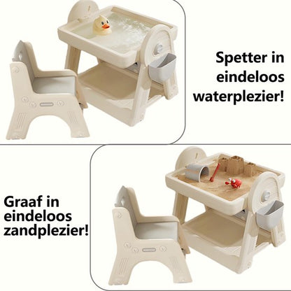 Kindertafel Met 1 Stoel + 2 Bakjes + 209 Grote Bouwstenen- 2-in-1 Bouwtafel & Leertafel - Speeltafel Geschikt voor Lego® & Duplo® blokken - Blokken Tafel Kinderen - Legotafel- zandtafel - watertafel - Ideaal Cadeau voor Verjaardagen, Wit