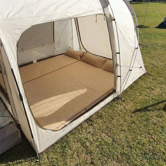 Slaapmat - Dubbel Campingmatras 192x132 cm Extra Breed - 5 cm Dikte - Incl. Stofvrije Hoes - Comfortabe - Opvouwbaar Kampeermatras - Logeermatras - 2-Persoons - Kaki