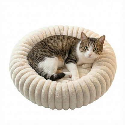 Donut Hondenmand & kattenmand 60 cm - Ronde huisdier nesten - Fluffy Hondenkussen - wasbaar - Anti-slip Mat Onderkant - Geschikt voor Pups & Kittens - Hondenmand rond - Dog Anti Stress Bed - Zacht Kattenbed - Comfortabel Nestje - beige
