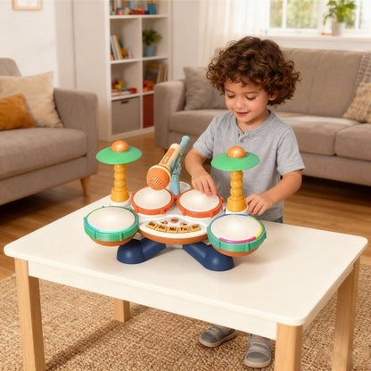 Interactief Baby Drumstel & Muziekinstrument - 3-in-1 Speelgoed met Piano, Microfoon en Licht & Geluid - Educatief Muziek Speelgoed voor Peuter - Verjaardag Cadeau voor Jongens & Meisjes 1 Jaar+