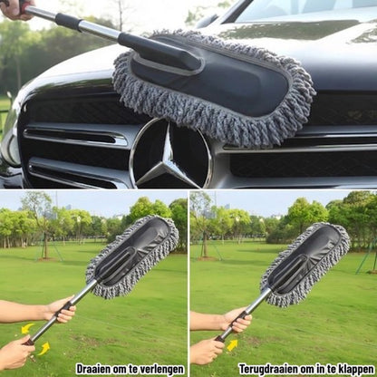 Autowasborstel & Sneeuwborstel met Telescopische Steel (84 cm) - Premium Microvezel Wasborstel - 100% Krasvrij & Zacht - Multifunctionele Auto Stoffer & Duster - Uitschuifbare Sneeuwveger voor Winter - Voor Auto, SUV, Caravan, Boot & Camper