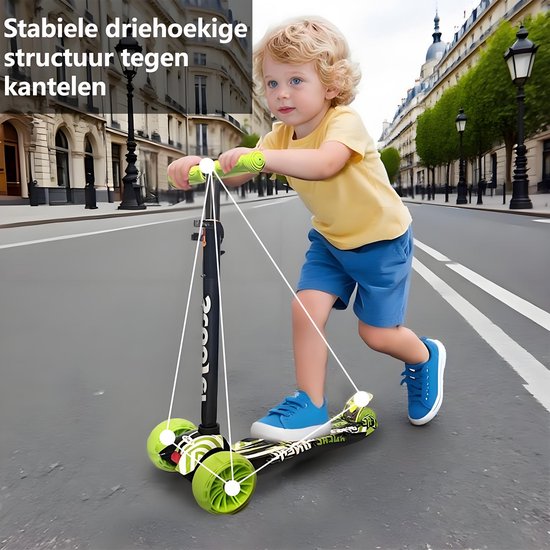Kinderstep - LED-wielen met flitsende verlichting - max 50kg - leeftijd 3+ - hoogte verstelbaar 61-83 cm (3 standen) Groen