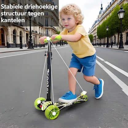 Kinderstep - LED-wielen met flitsende verlichting - max 50kg - leeftijd 3+ - hoogte verstelbaar 61-83 cm (3 standen) Groen