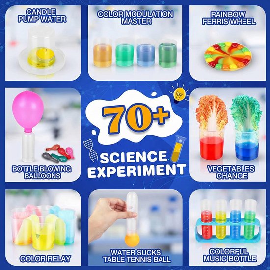 STEM Kit - Grote Experimenteerdoos voor Kinderen - Science Lab met 70 Proefjes - Scheikunde, Natuurkunde & Vulkaan Maken - Experimenteerdoos - Educatief Speelgoed - Educatief STEAM Speelgoed - Inclusief Bril & Handleiding 3+