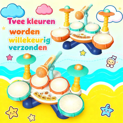 Interactief Baby Drumstel & Muziekinstrument - 3-in-1 Speelgoed met Piano, Microfoon en Licht & Geluid - Educatief Muziek Speelgoed voor Peuter - Verjaardag Cadeau voor Jongens & Meisjes 1 Jaar+