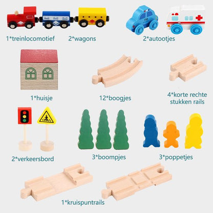 Houten treinset Treinbanen 31-delig – DIY '8'-vorm – meerkleurig – stimuleert de motorische en cognitieve ontwikkeling – Kindercadeaus