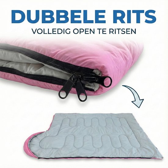 Lichtgewicht Slaapzak 1kg voor Kinderen - Compacte Envelop Slaapzak met Capuchon - 170x70 cm - Waterafstotend 380T Nylon - 4 Seizoenen - Machine Wasbaar - Ideaal voor Kamperen, Logeren & Wandelen - 2×Wegs Rits Inclusief Compressiezak - Roze