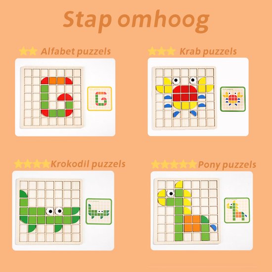 Houten Puzzel 120 stukjes voor Kinderen, Montessori Speelgoed met 20 Designkaarten, Educatief Spel voor 3 4 5 6 7 Jaar, Cadeau voor Jongens en Meisjes