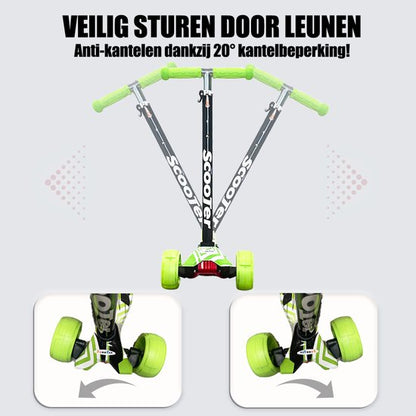 Kinderstep - LED-wielen met flitsende verlichting - max 50kg - leeftijd 3+ - hoogte verstelbaar 61-83 cm (3 standen) Groen